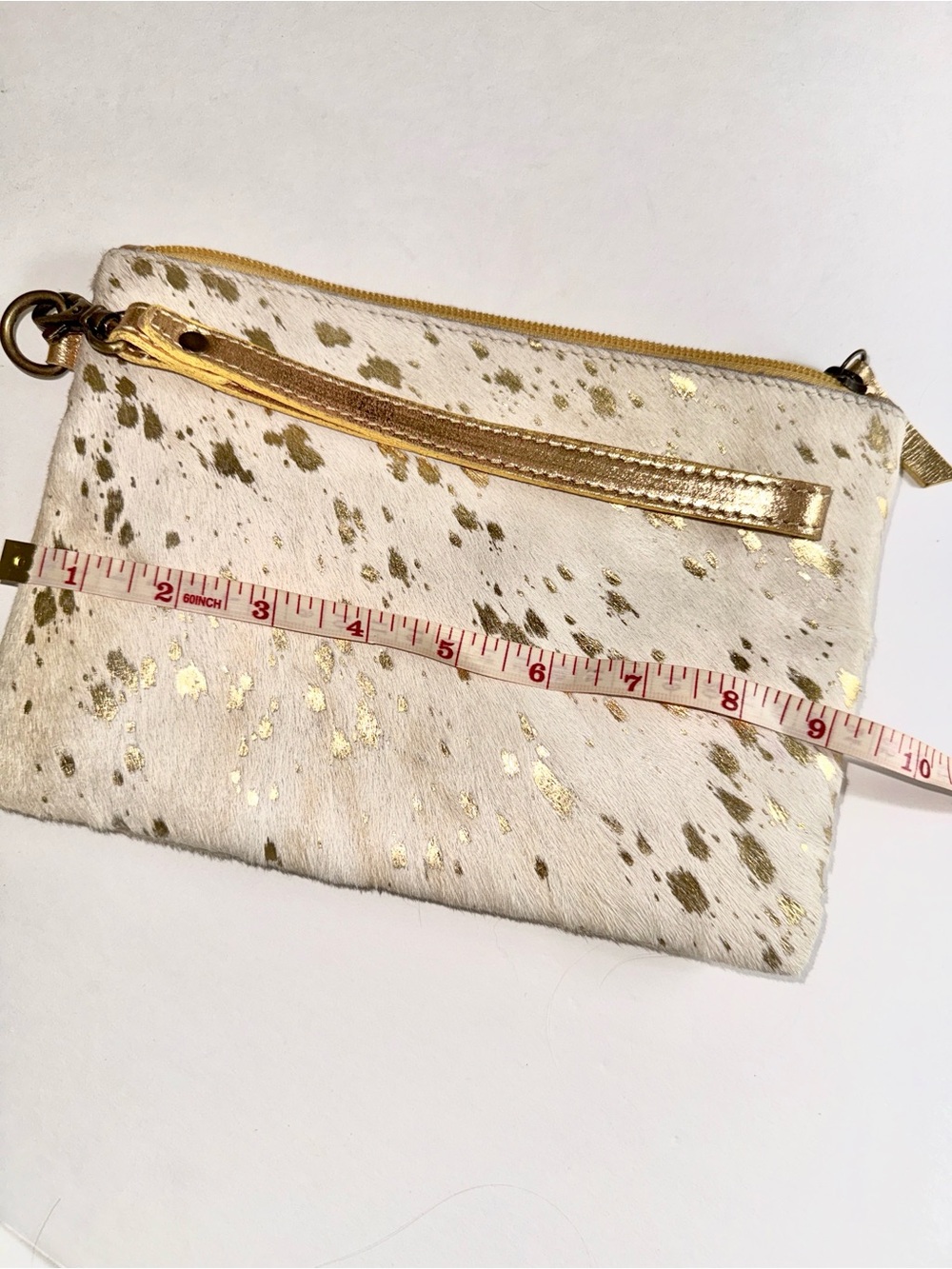 Mesa Luna Genuine Cowhide Wristlet Clutch Bag Cream Gold Metallic Speckled Small - Picture 3 of 5